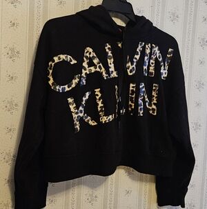 Calvin Klein Black Hoodie with Leopard Print Logo XL